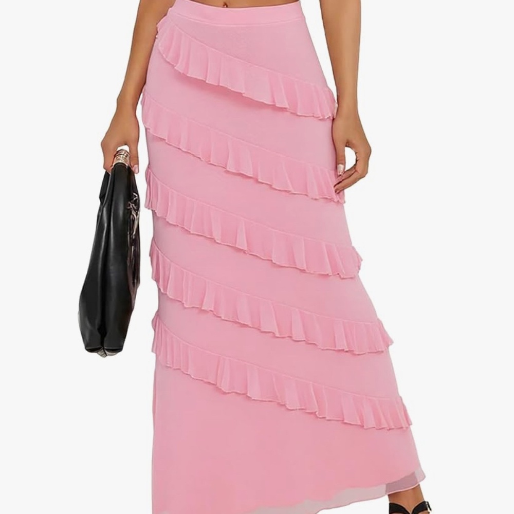 Pink Ruffled Maxi Skirt